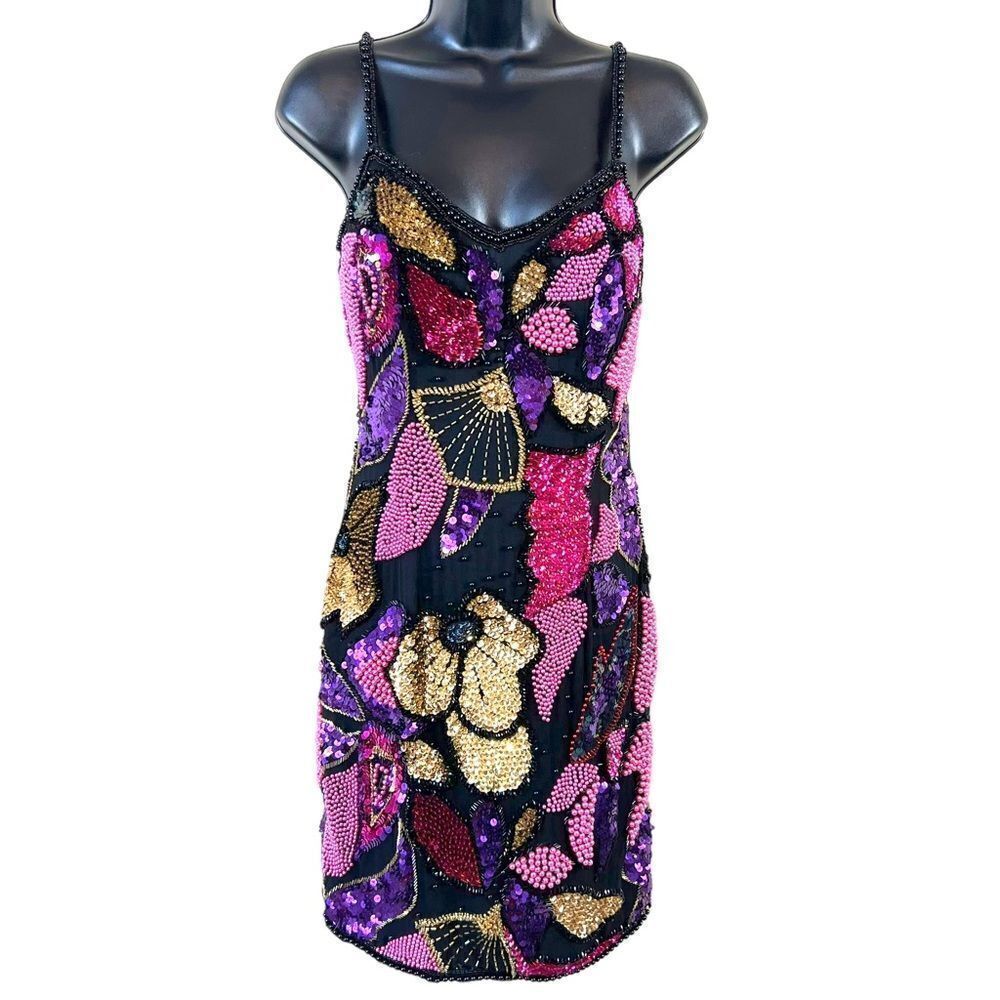 Vintage Alyce Designs Heavily Beaded Sequin Regency Gatsby Glam Dress